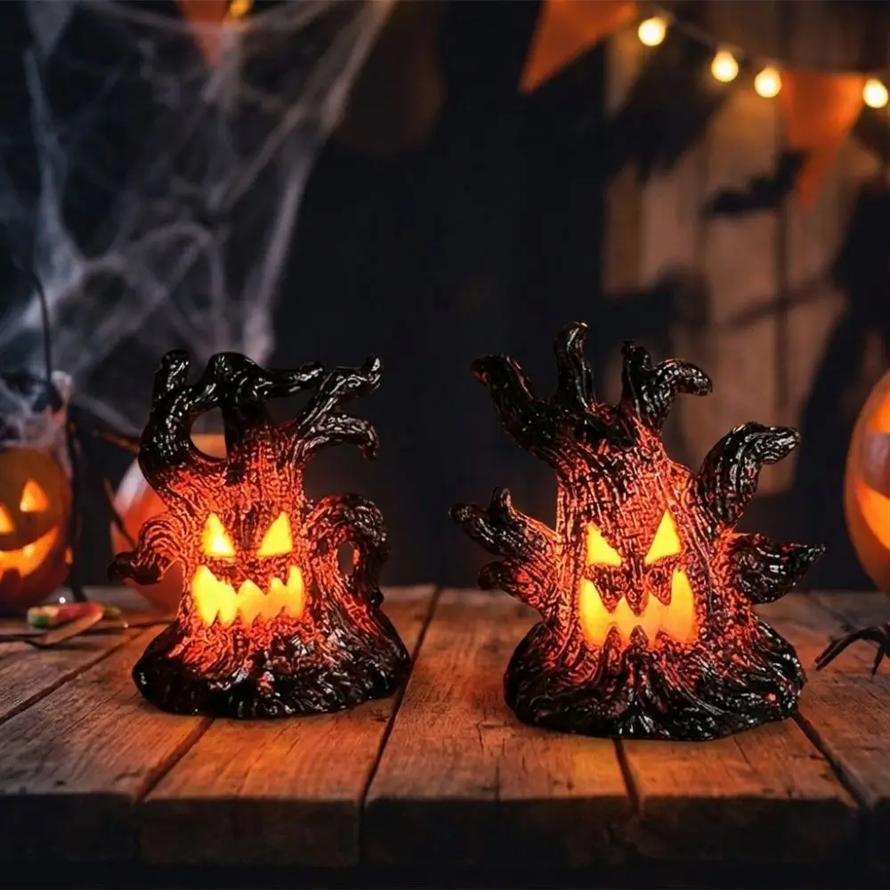 Resin Halloween Monster Tree Light Ornament Mini Tree Stump Glow Effect LED Ghost Decor Lights Spooky Simulated Tree