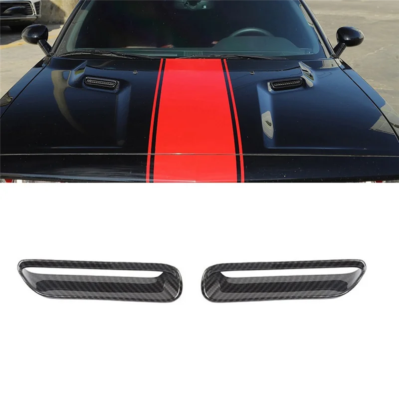 1Pair Engine Cover Trim Air Flow Intake Hood Vent Cover for Dodge Challenger 2009-2014 ABS Carbon Fiber Sticker Caps