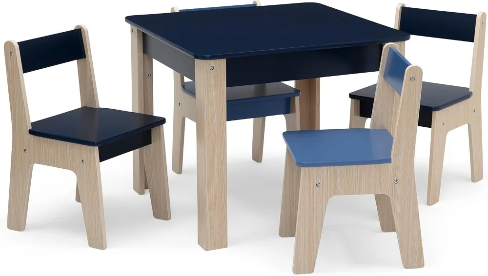 GAP GapKids Table and 4 Chair Set - Greenguard Gold Certified, Navy/Natural Study Table for Kids