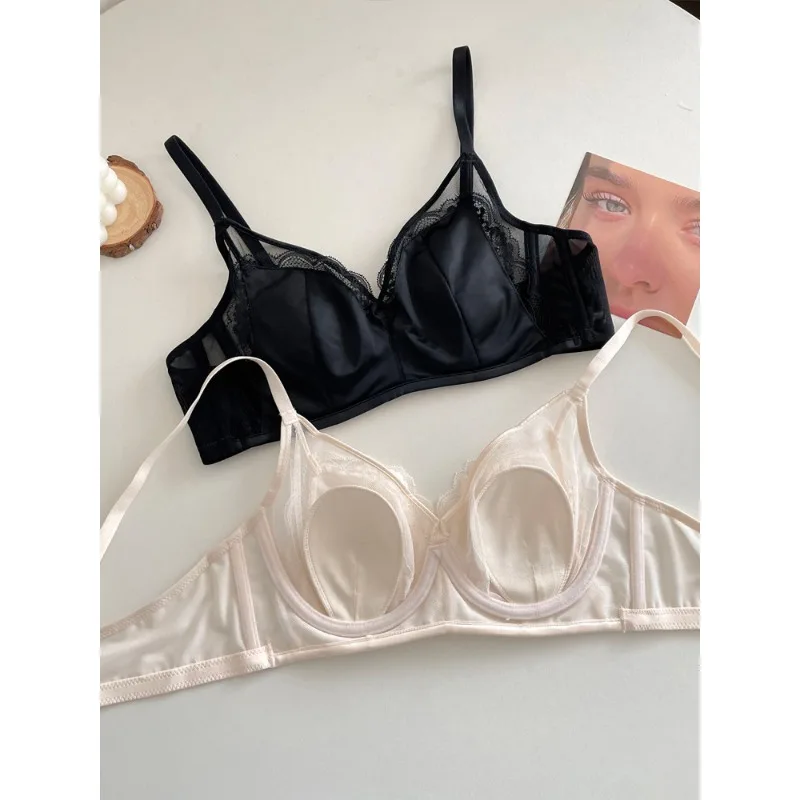 Ultra-thin French Satin Luxury Bra Soft Steel Ring Large Breast Reduce Gather Shape Anti-sagging Intimate S-XL