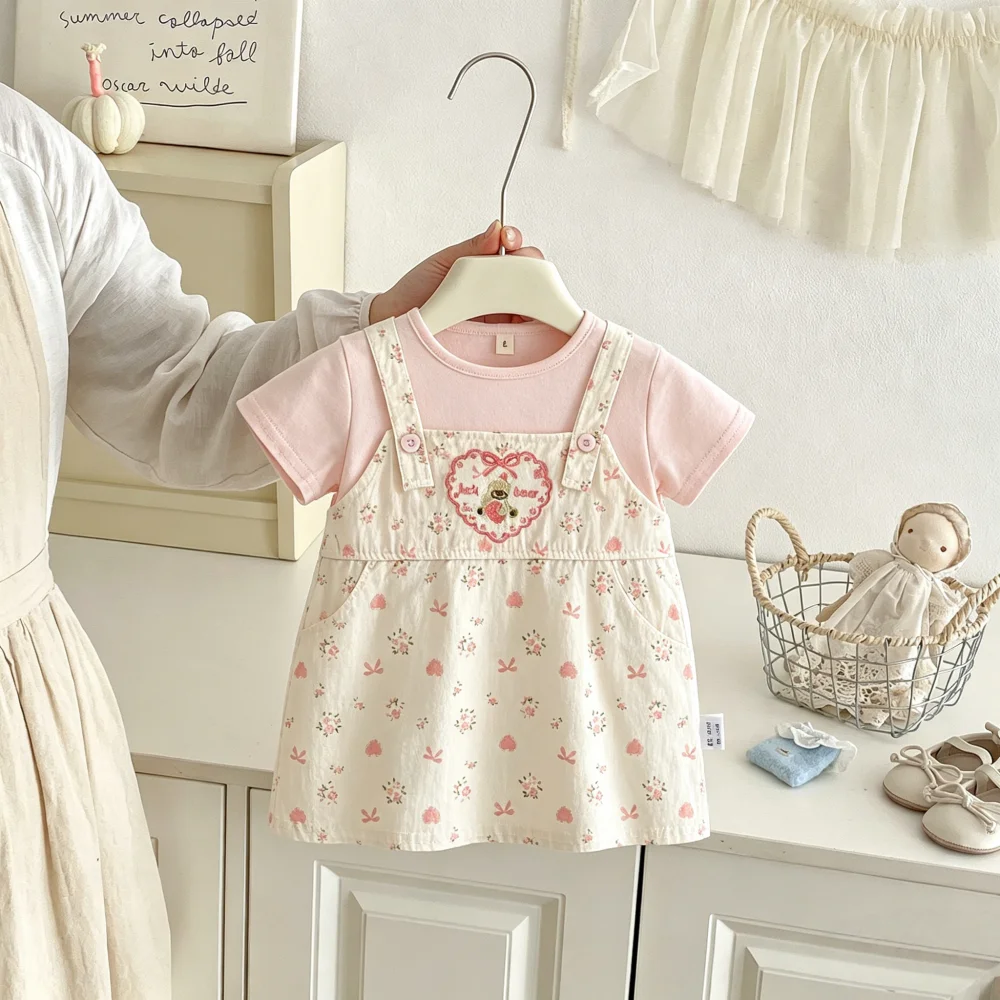 Baby Dress Summer Cartoon Floral Short Sleeved Girls' Dress Cute Beach Children's Dress Baby Girl Clothing ﻿