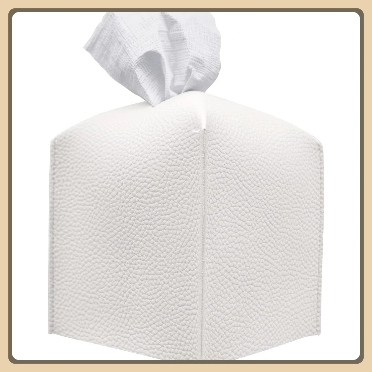 

Refined Modern Tissue Holder White, PU Leather Organizer for Vanity Desk Night Stand