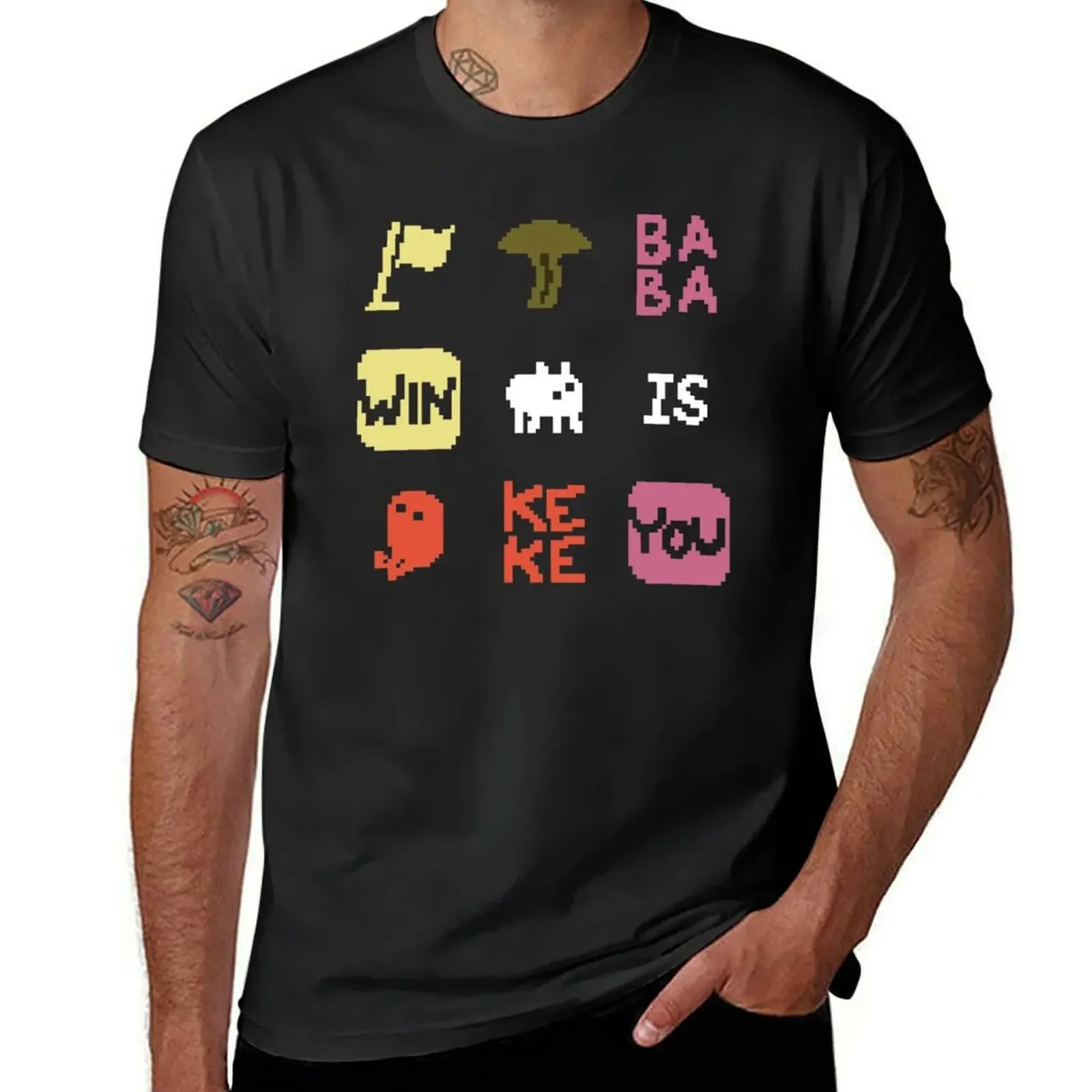 

Baba is You Grid Design T-Shirt Short sleeve tee vintage t shirts t shirts men