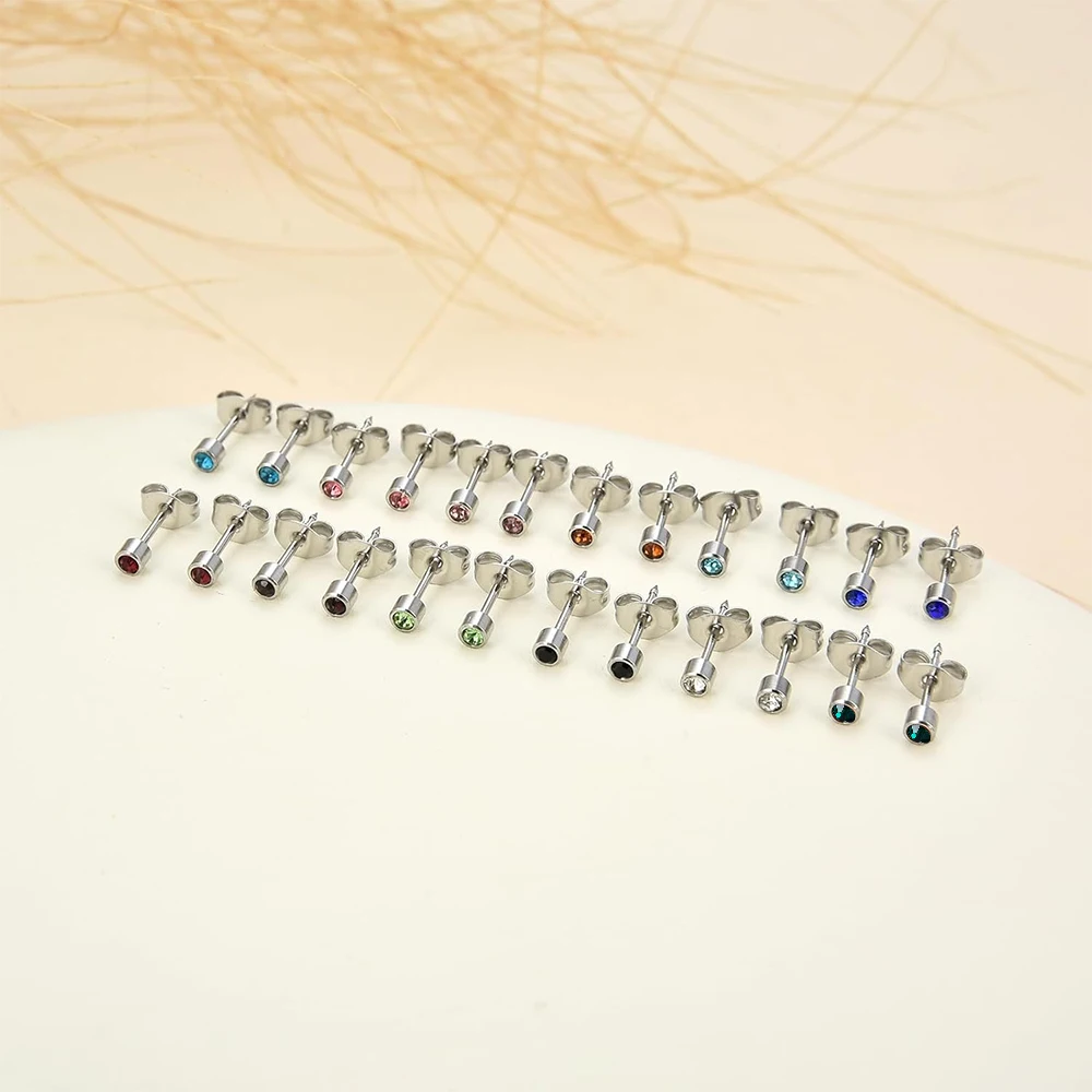 12 Pairs Surgical Stainless Steel Multicolor Stud Earrings