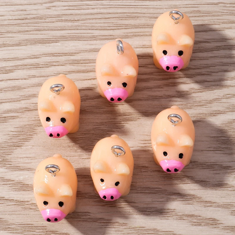 Tusember 10 Stück Tier-Anhänger, niedliche Cartoon-Schweinchen-Anhänger aus Kunstharz für die Schmuckherstellung, Ohrringe, Halsketten, DIY-Bastelarbeiten – Detail 4