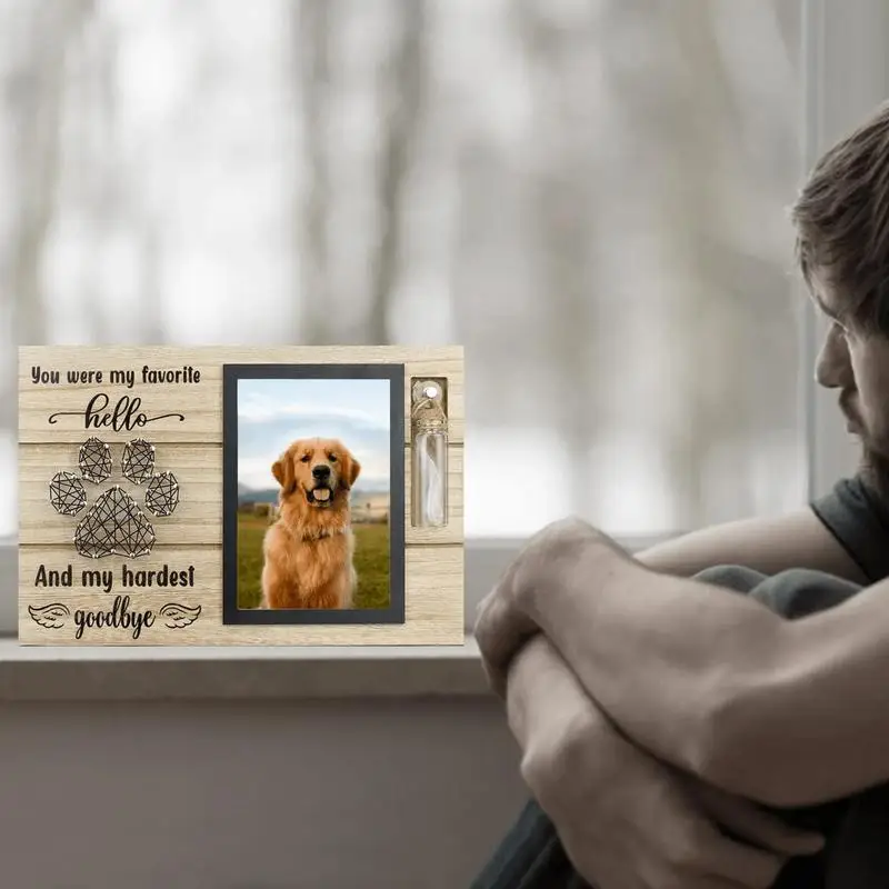 Pet Memorial Photo Frame Wood Pet Keepsake With Pet Urns Bottle For Dogs Ashes Dogs Loss Sympathy Gift  for Dog Dad Cat Mom