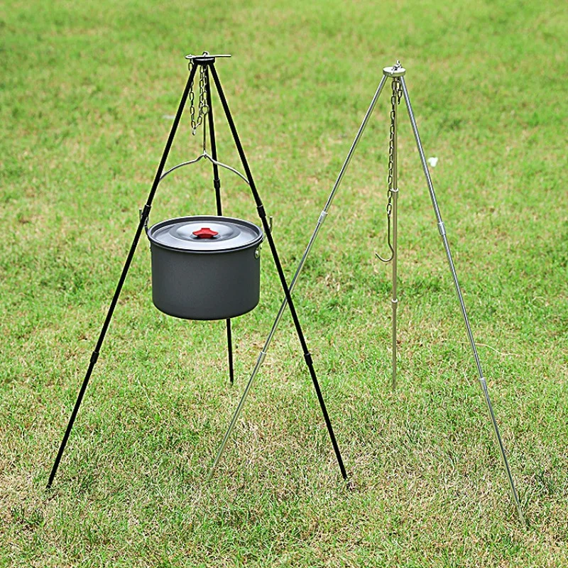 Outdoor Camping Campfire Tripod Picnic Cooking Tripod Hanging Pot Portable BBQ Outdoor Stove Pot Cast Iron Fire Grill Tripod