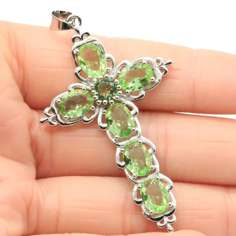 

925 Solid Sterling Silver Pendant 7g Customized Long Cross Color Changing Zultanite Iolite Blue Topaz Pink Kunzite Garnet