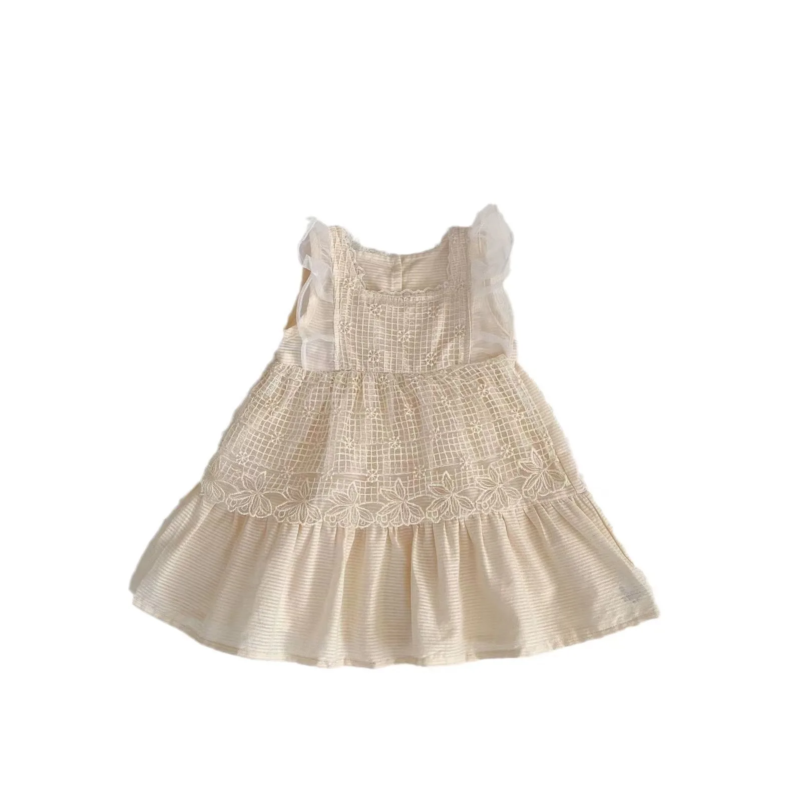 Robe de princesse pour petite fille, tenue de banquet de cent jours, à manches volantes, en dentelle, à la mode, été 2024