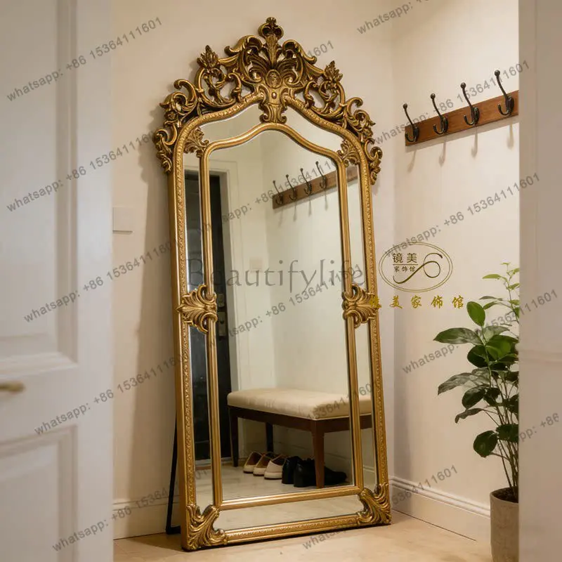 French retro villa home luxury floor fitting mirror American engraved large mirror