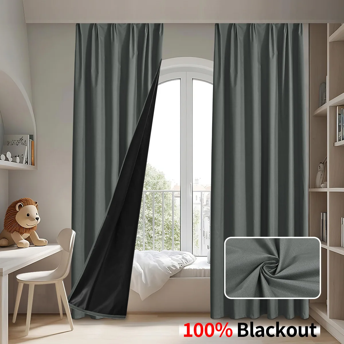 1 Stück moderner Stil, einfarbig, 100 % Verdunkelungsvorhang, Hakenvorhänge für Wohnzimmer, Schlafzimmer, Heimdekoration, Sichtschutzvorhänge