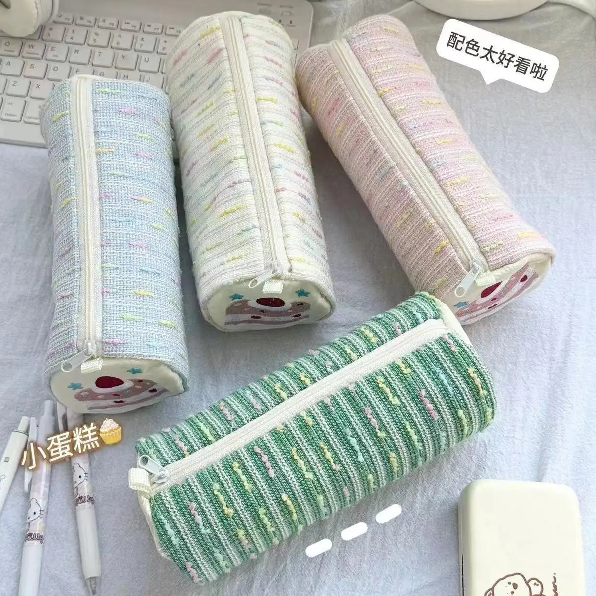 Strawberry Cake Roll Pencil Case Pencil Bag Kawaii Pen Storage Bags Cosmetic Pouch Cute Large Student Stationery School Supplies