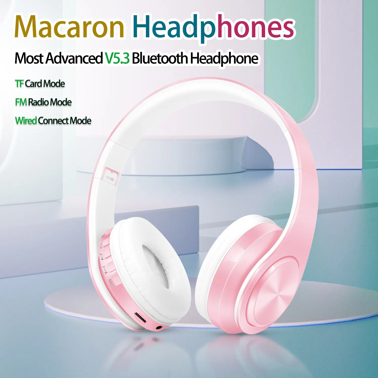 Macaron Stereo Headset Bluetooth Earphone Headphone Wireless Handsfree Universal for Iphone Huawei Xiaomi Samsumg New Year Gift