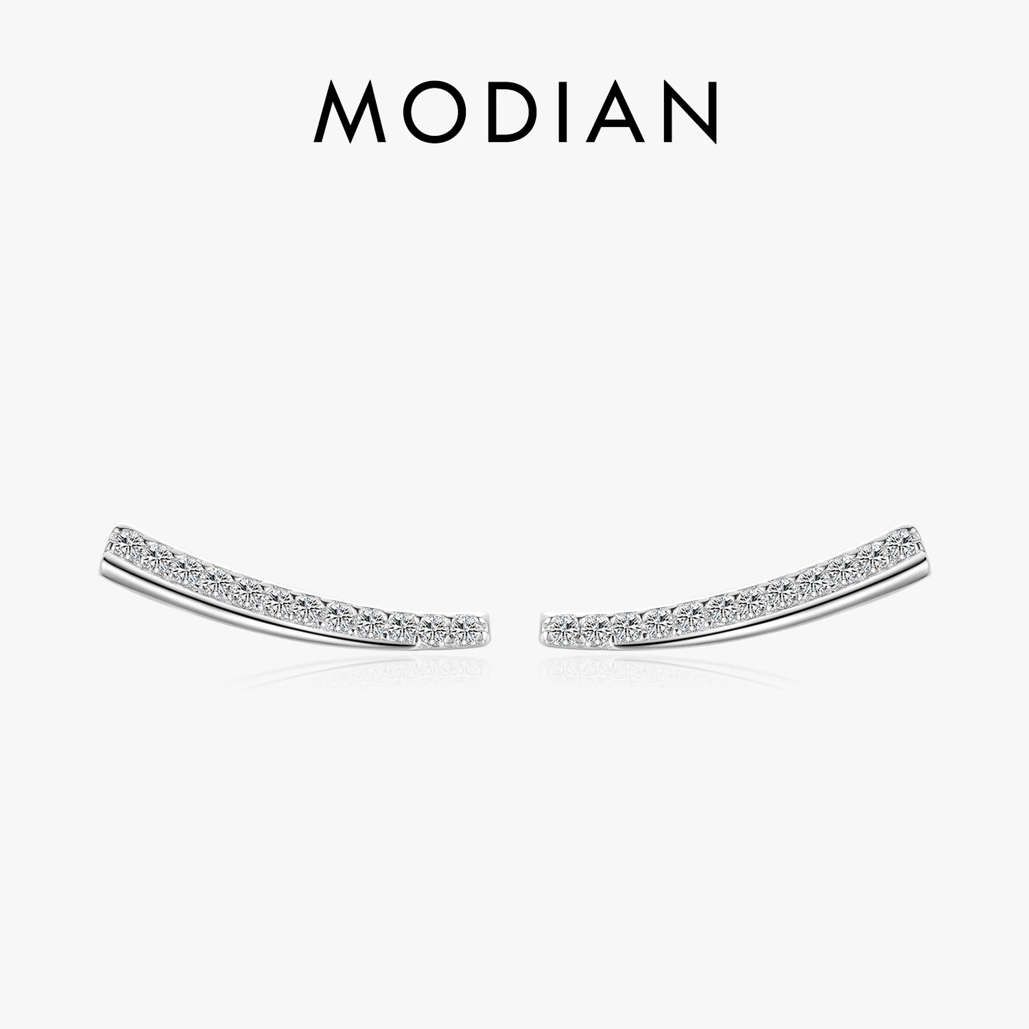 Modian Minimalism Line Stud Earrings Solid 925 Sterling Silver Feather Clear CZ Studs Ear For Women Hypoallergenic Jewelry Gifts