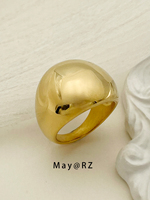 May@RZ Smooth ring man simple niche design style personality ring 14k Gold Plated Stainless Steel Uisex Jewelry