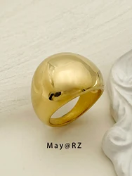 May@RZ Smooth ring man simple niche design style personality ring 14k Gold Plated Stainless Steel Uisex Jewelry