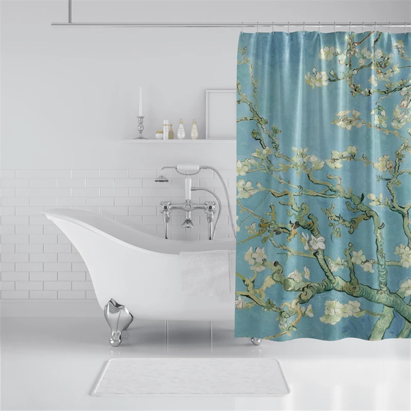 Aertemisi Almond Blossoms by Vincent Van Gogh Shower Curtain Set with Grommets and Hooks for Bathroom Decor