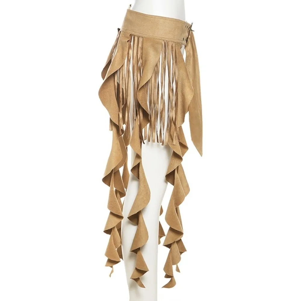 Irregular Ruffle Tassel Belt Skirt Long Tassel Sexy Hip Curtain Waistband Eye-catching Adjustable Mini Skirt Vacation Skirt