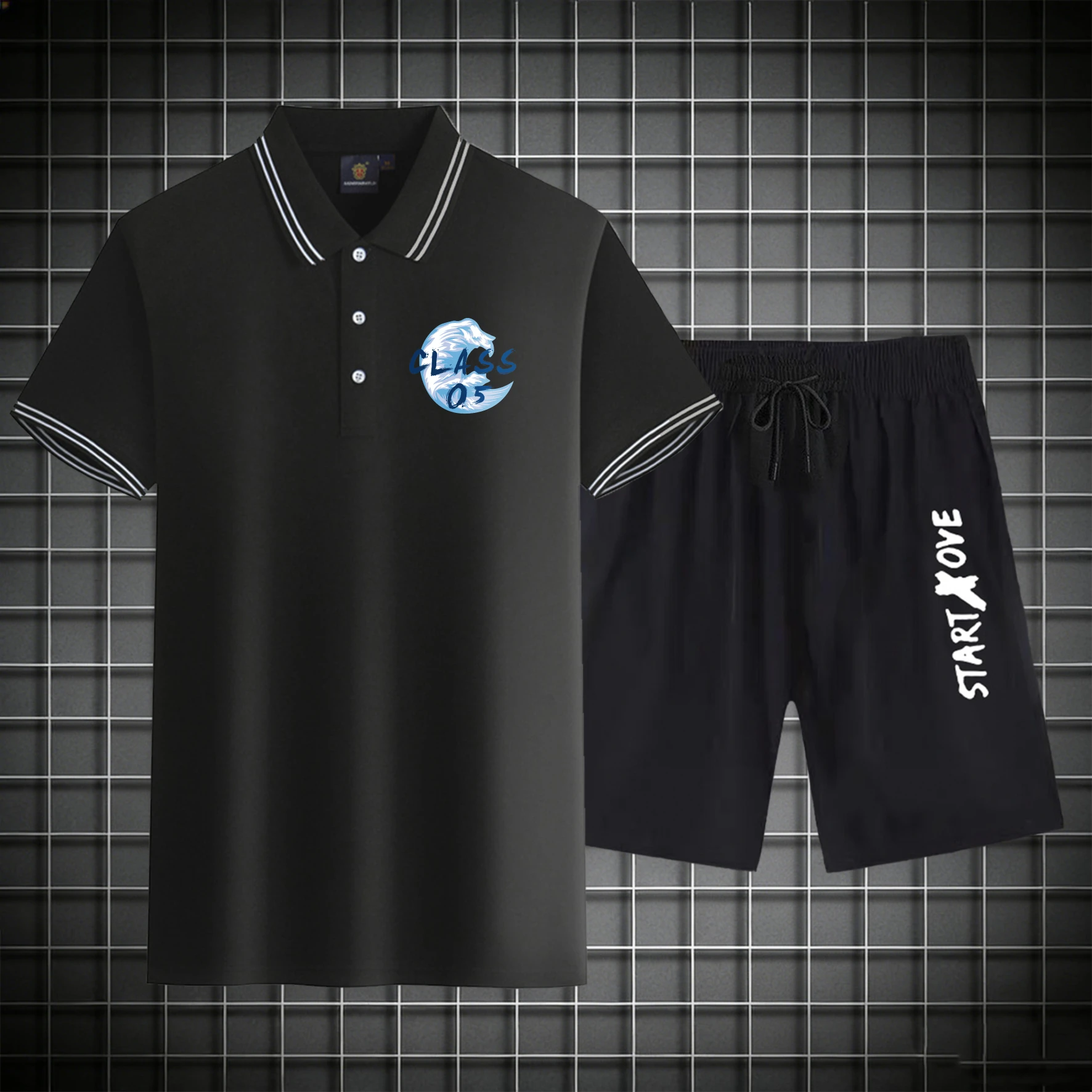 men's Polos sets 2026 Summer sweatshirt set Suit for man tracksuit for man Polyester Graphic Printed Short sleeve sweat suit