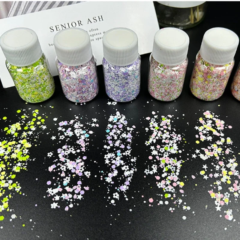 3D Silver Nail Art Glitter Paillette Flakes Pigment Manicure Decoration Macaron Sequins DIY Drip Glue Flow Hemp Fresh Sequins