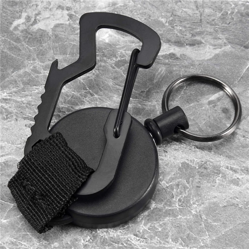 B47C 3 Pack Retractable Keychain - Heavy Duty Badge Holder Reel With Multitool Carabiner Clip,Key Ring With Steel Wire Cord Up T