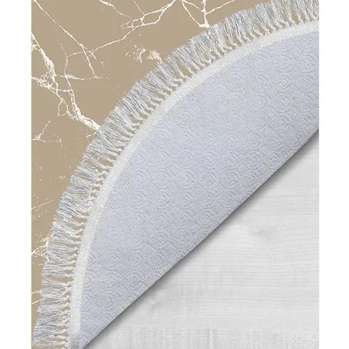 Dowry Wonderland Oval Fringed 2'li Bath Mat Pad Crack Wall Coffee White