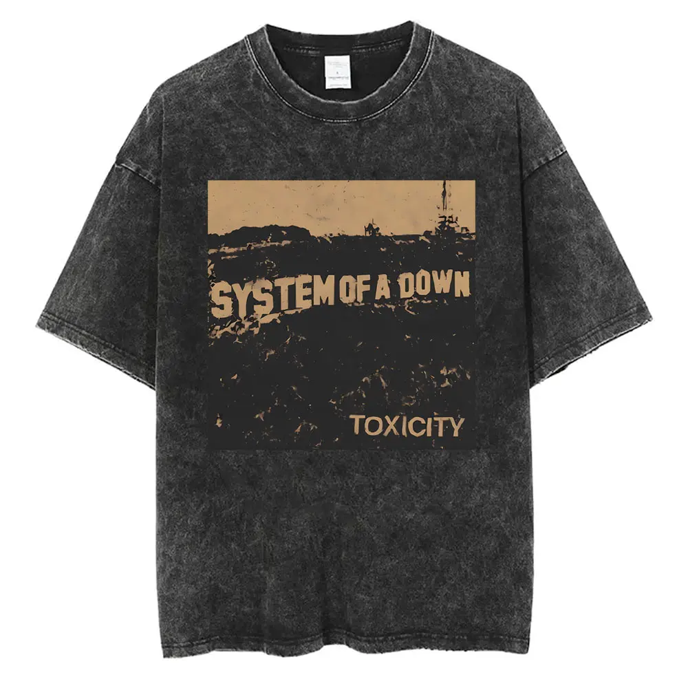 Short Sleeved Round Neck Y2k Tshirt Men Clothing New in Top & Tees Washed Vintage System of A Down Toxicity Music Album Cover