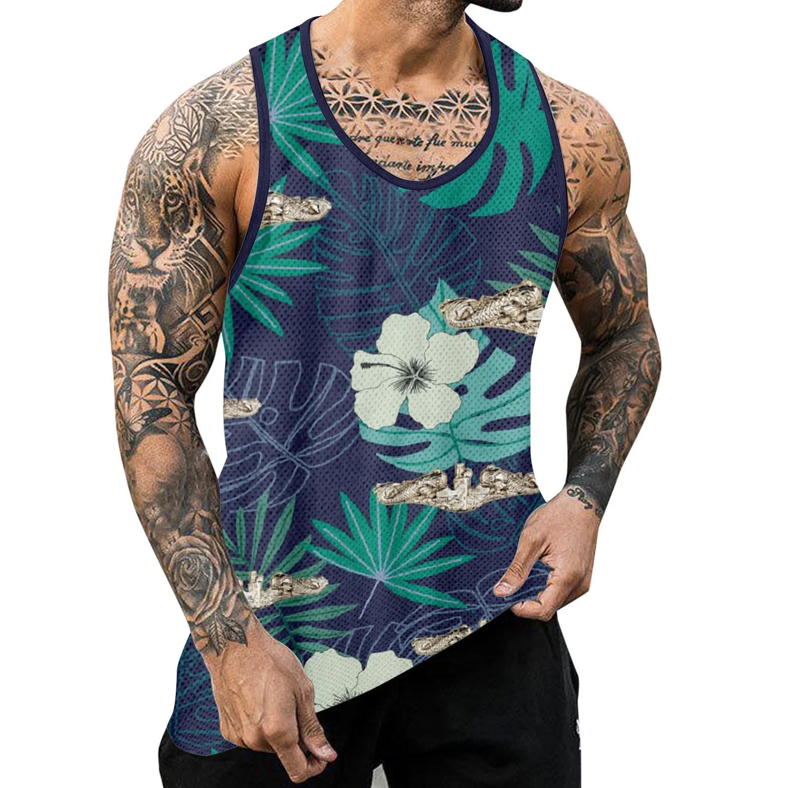 Summer Plants Flowers 3D Print Tank Tops Men Fashion Casual O-Neck Fitness Gym Vest Oversized Sleeveless Beach Tops Man Clothing
