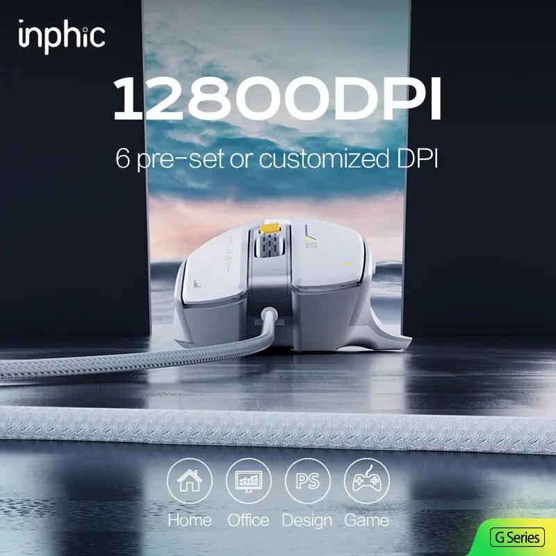 inphic PG1 wired gaming mouse 6 buttons/200-12800DPI 1000Hz precision e-sports RGB lightweight ergonomic optical tracking