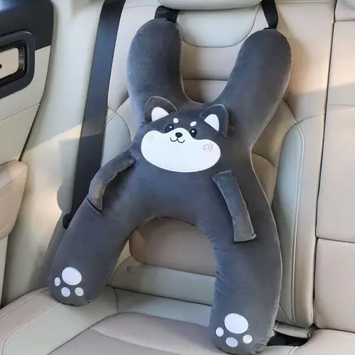 Imagen 2 del producto Almohada para dormir en forma de H para coche para niños, almohada para el cuello con asa, soporte para el cuello, previene la cabeza inclinada, asiento trasero para dormir