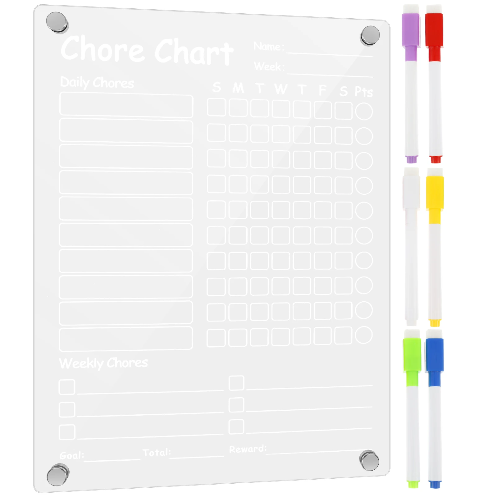 1Pc/2Pcs Magnetic Chore Chart for Kids Transparent Acrylic Fridge Family Chore Chart Magnetic Weekly Chore Chart with 6 Markers