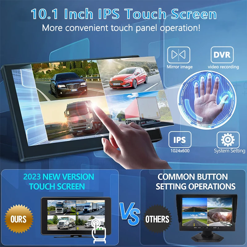 10.1 inch Touch Screen Truck Trailer AHD Monitor System 4CH 1080P HD Night Vision Reverse Camera Vehicle MP5 DVR Parking Record