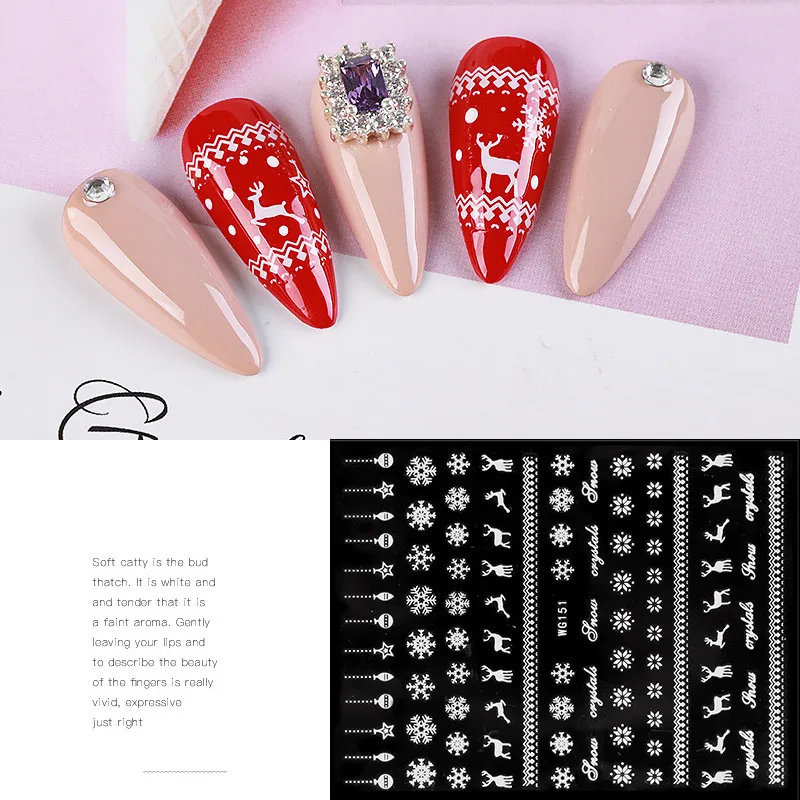 Kerst Nail Sticker Decals Witte Sneeuw Elanden Sliders Druk Op Nail Design Nieuwe Jaar Geluk Sticker Kerst Zelfklevende Decor