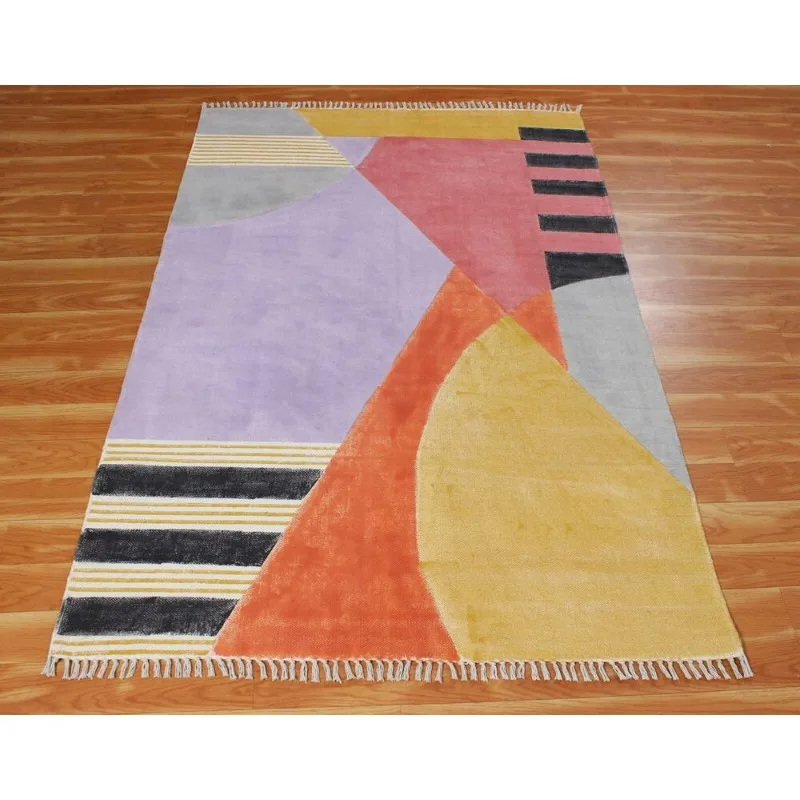 

Handmade Cotton Durries Indian Floor Area Rug Yellow Kilim Outdoor Yoga Mat