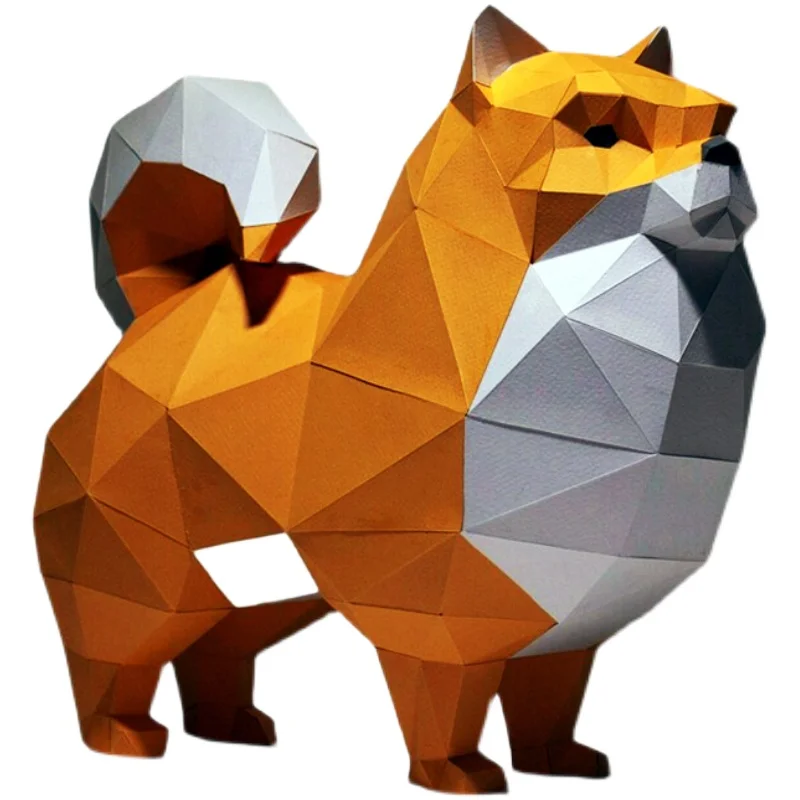 Pomeranian cão modelo de papel animal de estimação decoração para casa quarto ornamento mesa decoração papel artesanato origami 3d diy brinquedos feitos à mão