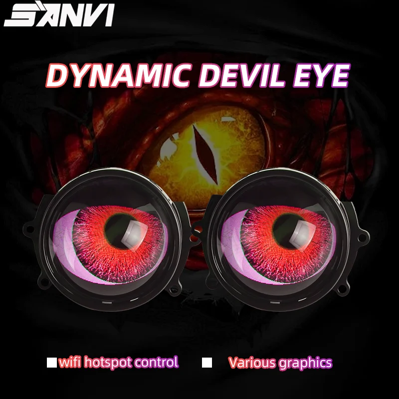 SANVI New Arrival Dynamic Devil Demo Eyes Car Decorative Light for Headlight Fog Light Upgrade Car Restyling Wifi Control 12V