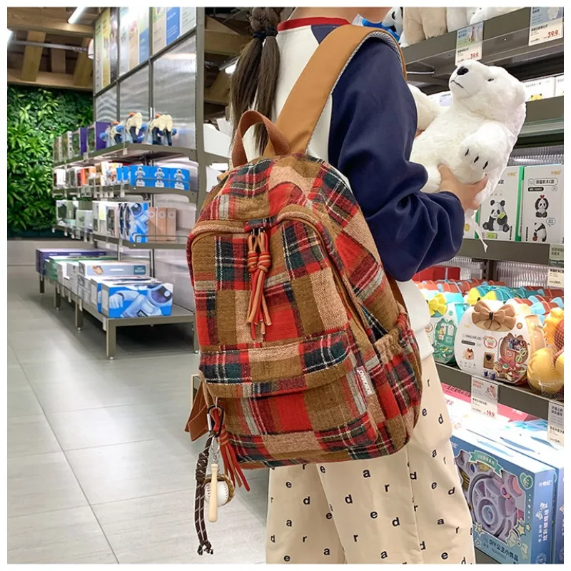 2026 New Retro Color Blocked Fashion Advanced Light Luxury Fresh Backpack Student Large Capacity Lightweight Backpack