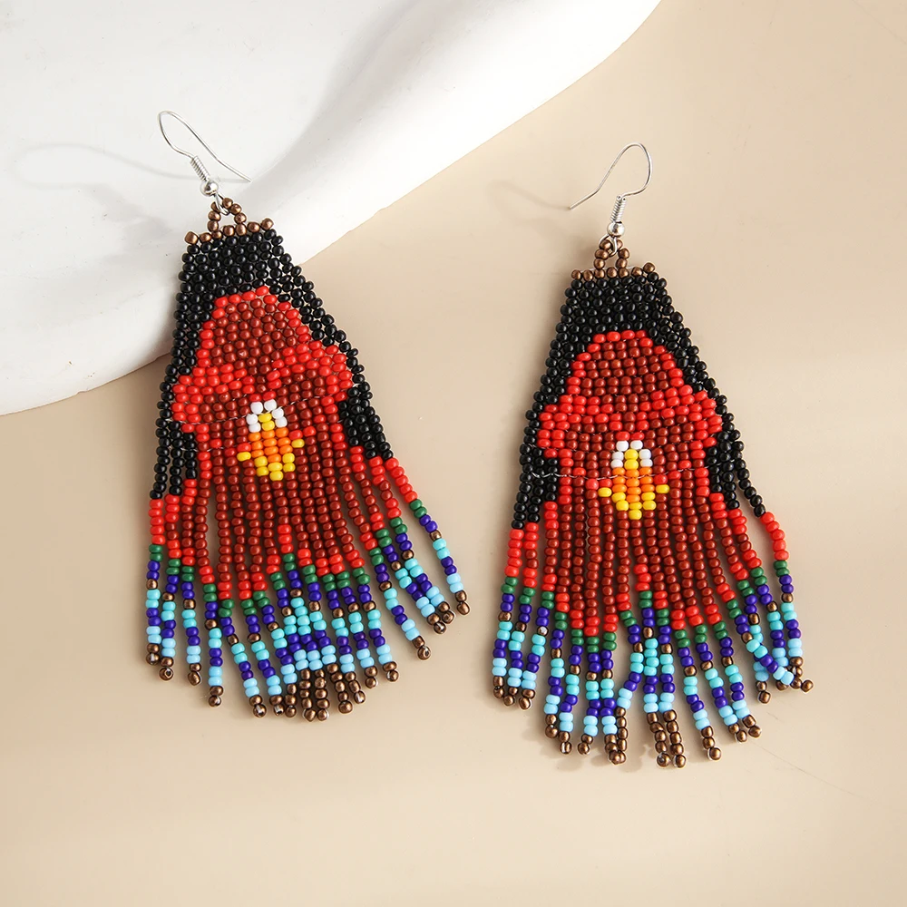 2025 اليدوية أقراط من الخرز شرابة البومة الهندسة الحياكة اليدوية بوهيميا التدرج اللون أقراط مطرزة للنساء #3