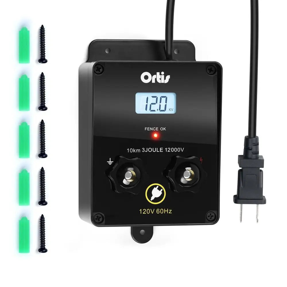 

12,000V 3 Joule Electric Fence, 6.2 Mile Coverage, Effective for Animal Control and Livestock, Garden & Pasture Safety