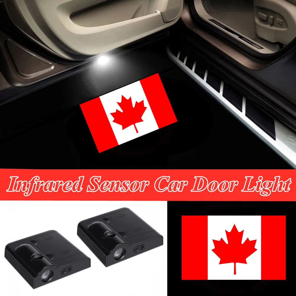 2x Canadian Flag Car Door LED Canada Maple Lea Welcome Projector Shadow Light for Camaro Silverado Sierra Colorado F150 250 350