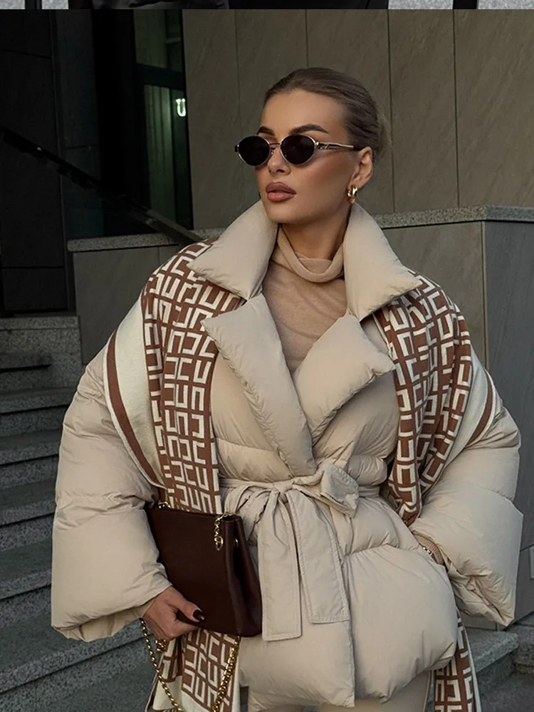 Classic Solid Color Lapel Collar Cotton Coat With Belt Elegant Women's Pockets Long Sleeve Warm Jackets Chic Lady Padded Outwear