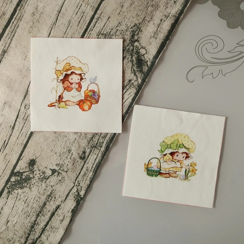 15*15cm Cute Rural Girls Printed Painting Hand Dyed Cotton Fabric For Sewing DIY Patchwork Hand Embroidery Quilt Bag Tecido