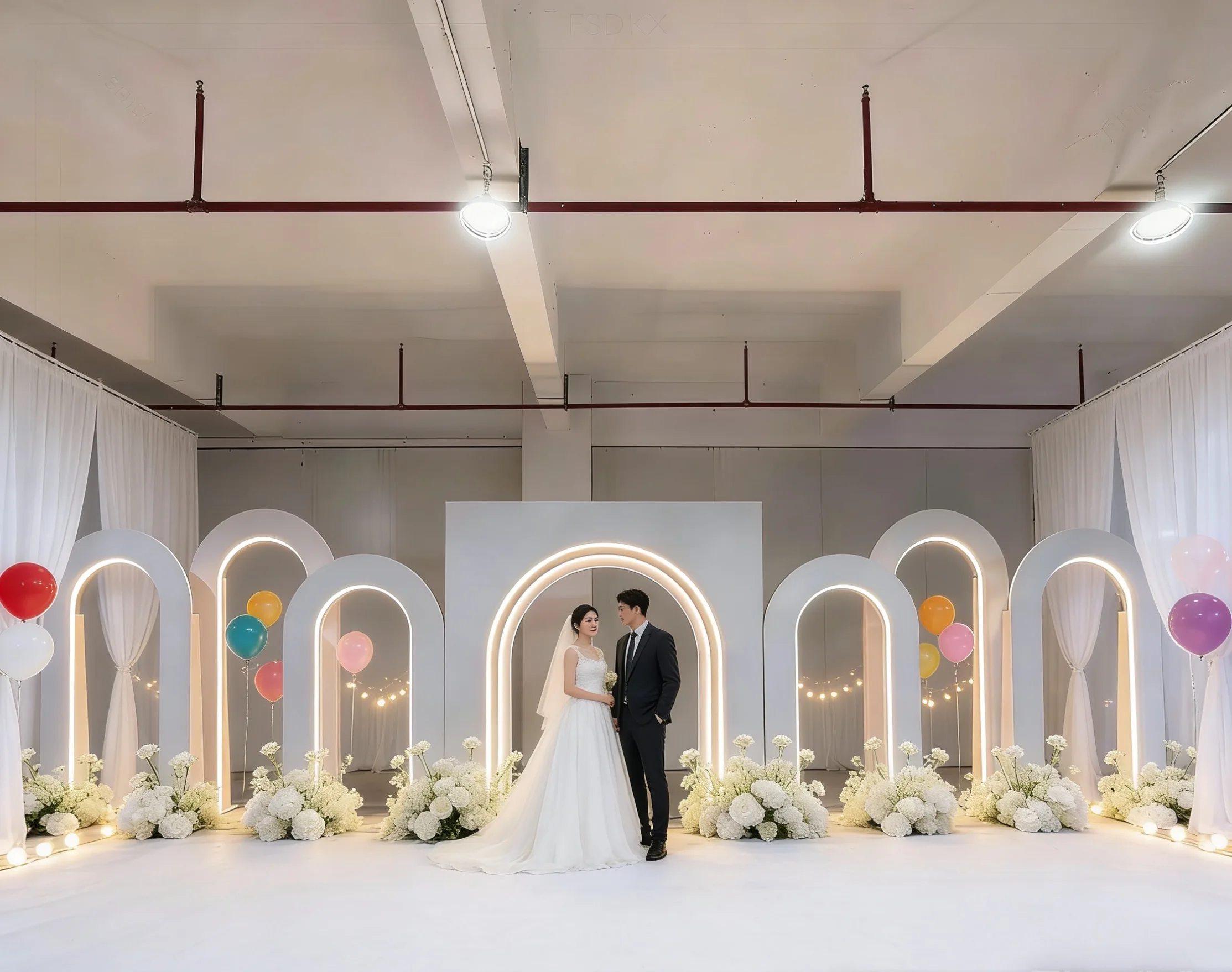 FSDKX Custom Large Wedding Hall Stage Backdrop Wall Design White Arc Arch Backdrop On Sale