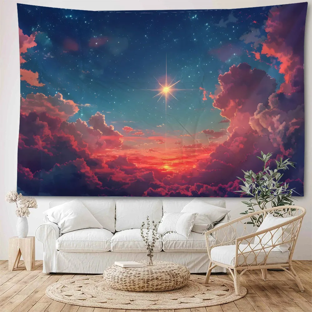 Starry Sky, Bright Moon, Night Wall Decoration, Tapestry, Home Wall Hanging, Cartoon, Hippie, Psychedelic Art Background Poster