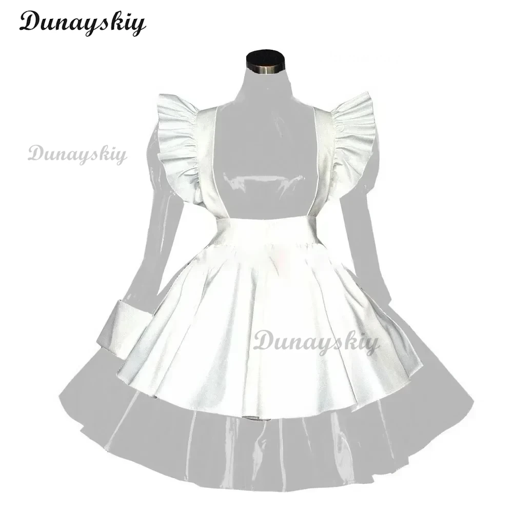 Dulce disfraz de sirvienta Lolita Cosplay mujer Sexy PVC cuero sirvienta francesa traje de camarera con cordones vestido de sirvienta Clubwear
