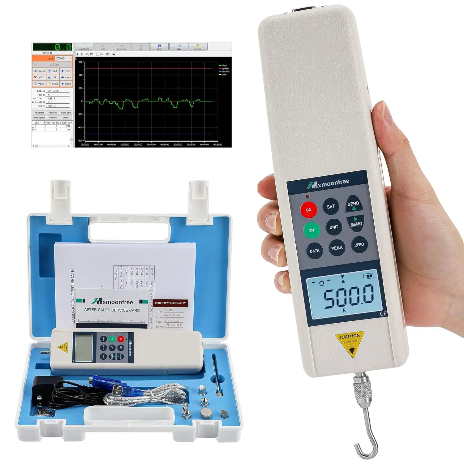 Digital dynamometer push and pull force gauge, laboratory tension and compression destructive testing