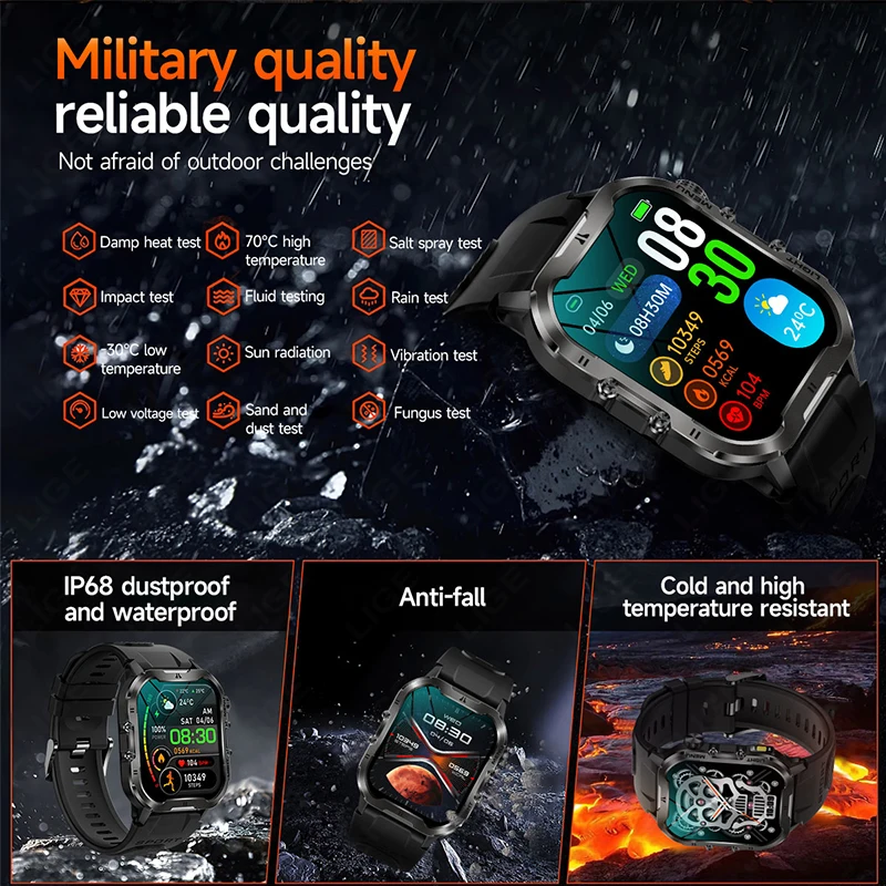 LIGE Outdoor Sports Smart Watch LED Light 1.96 \