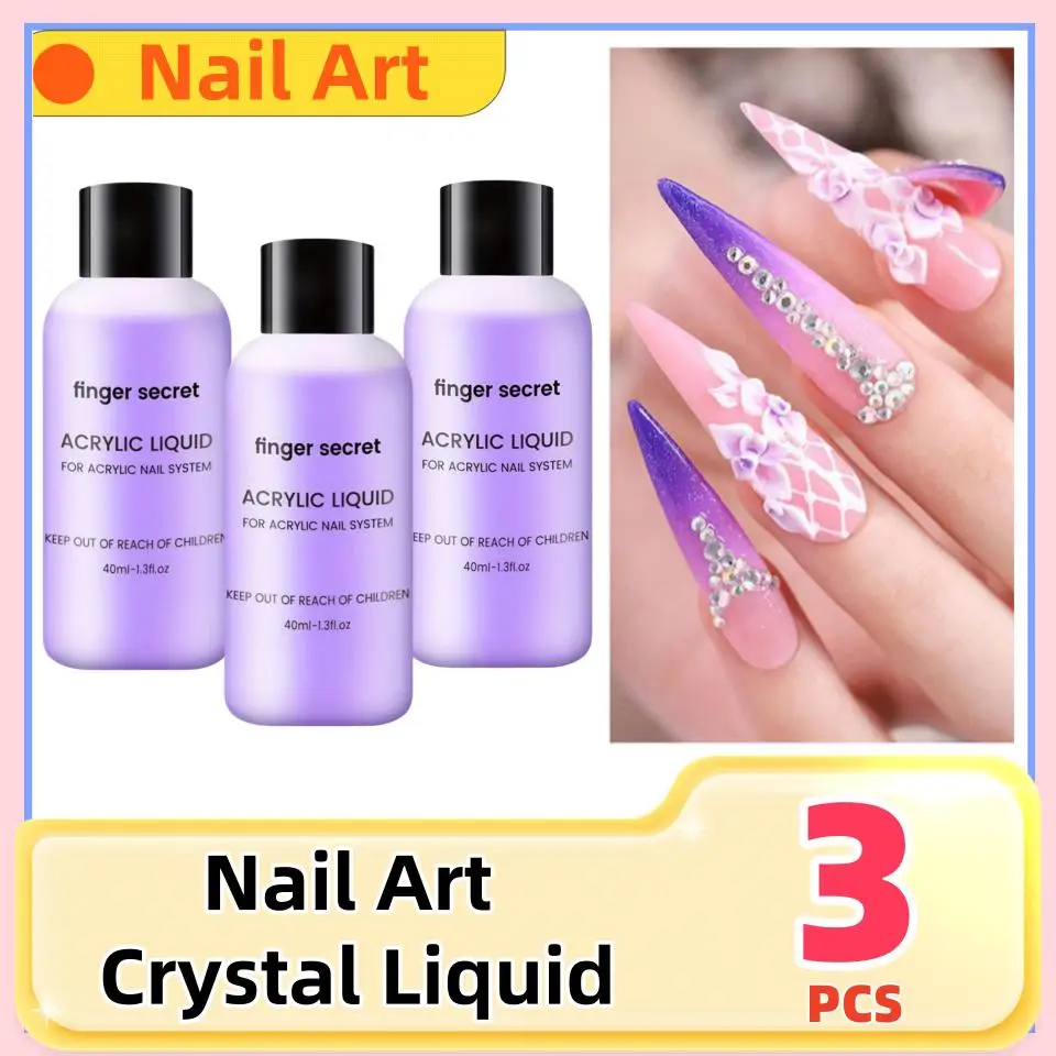 3 uds 40ml líquido acrílico para polvo acrílico polvo uñas cristal monómero arte de uñas extensión de uñas herramienta de manicura