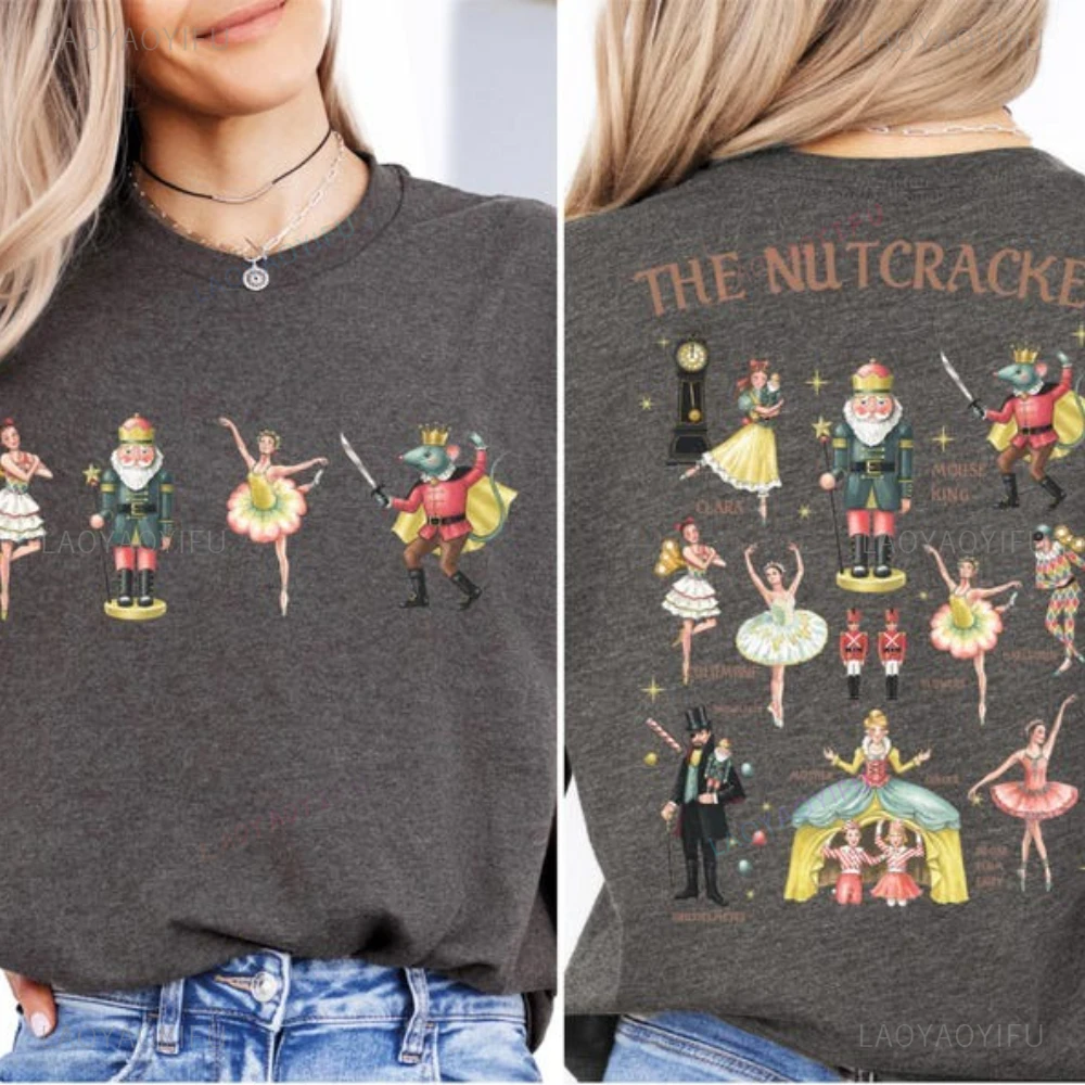 عيد الميلاد عطلة حزب الجرافيك التي شيرت كسارة البندق جميل نمط الباليه عارضة المحملة مضحك الصيف أزياء القطن المرأة تي شيرت