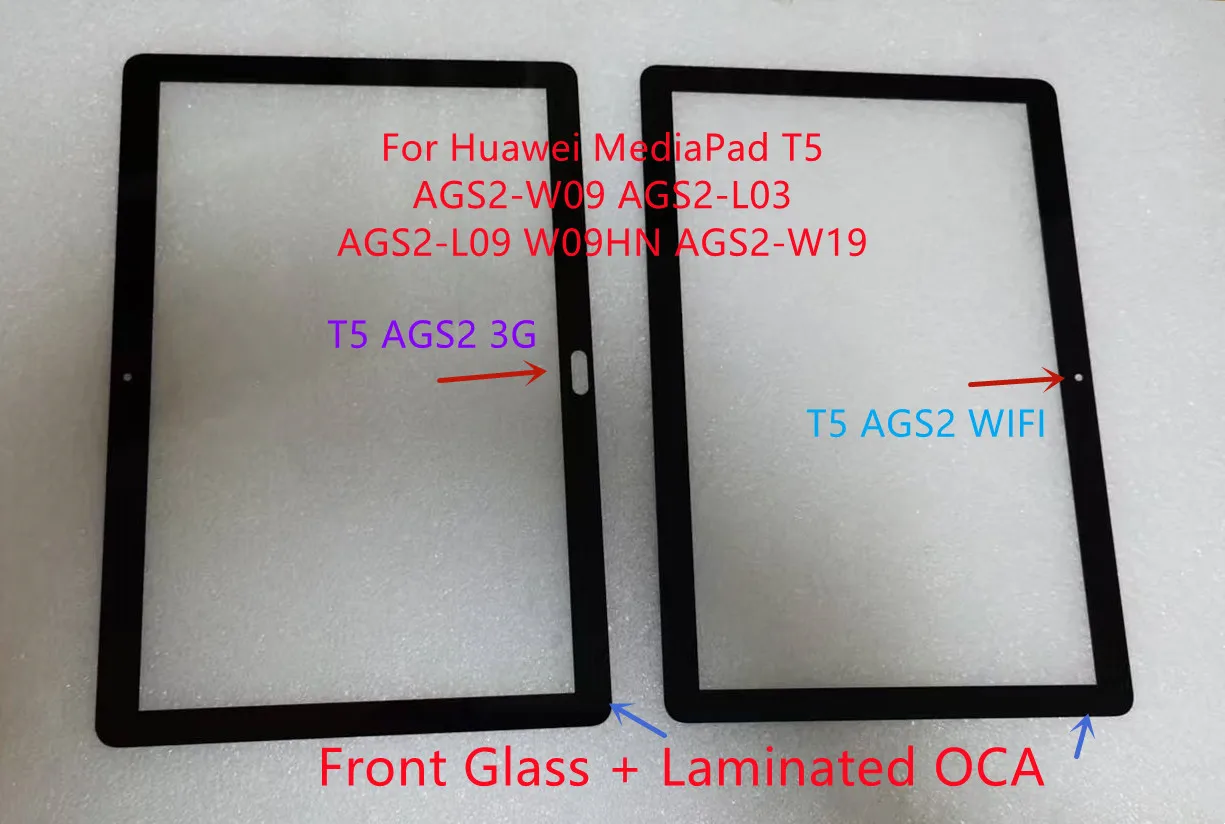 

New 10.1'' For Huawei MediaPad T5 AGS2-W09 AGS2-L09 W09HN AGS2-W19 AGS2-L03 Front Glass Touch Screen LCD Outer Panel + OCA Glue